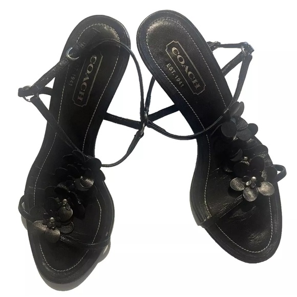 Coach Shoes - Coach Women's Black Leather T-Strap Floral Accent P493 Kelly Heel Size 6.5